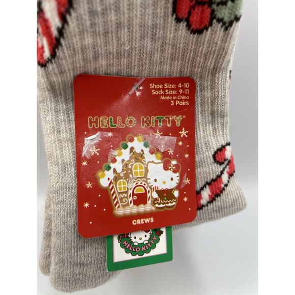 Hello Kitty Women's 3D Christmas Candy Canes Crew Socks 3 Pair - NEW With Tags - Picture 6 of 6